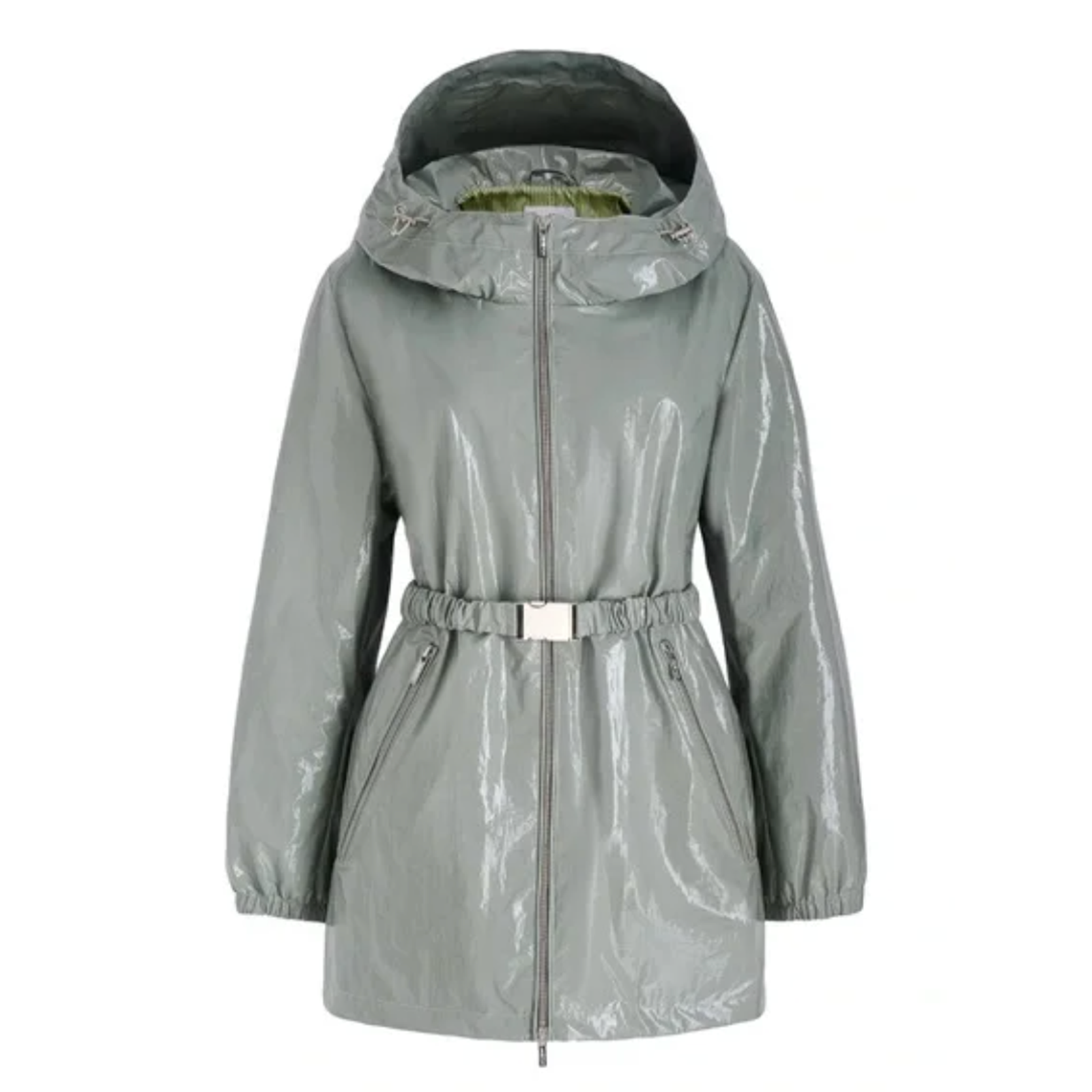 Nwt Jane Post Sage Belted Rain Slicker Anorak Coat Jacket Sz L — image 3 of 8